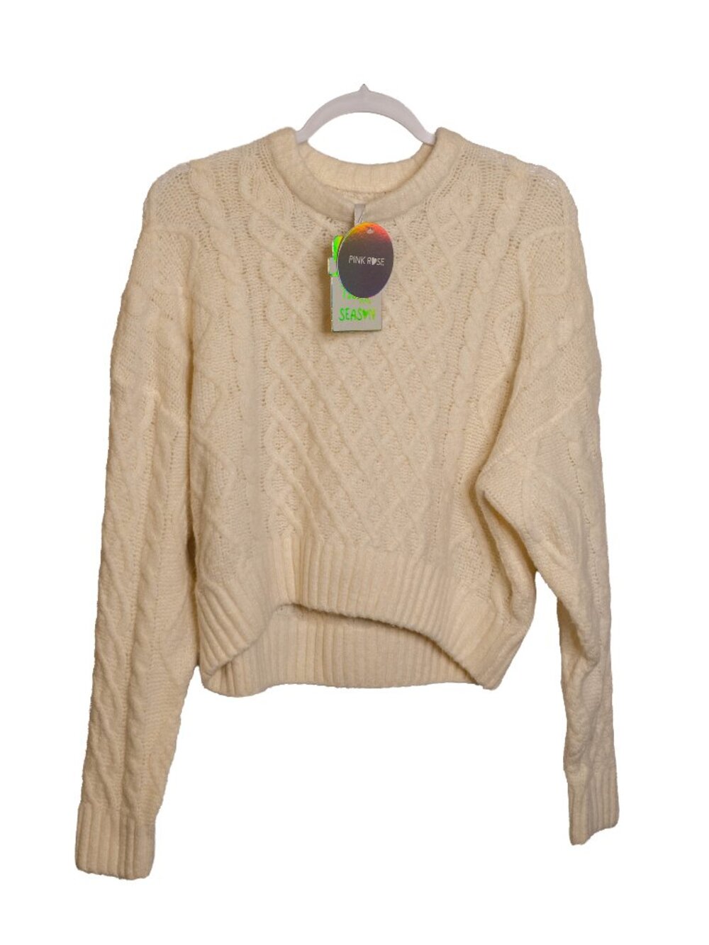 NWT Pink Rose Super Soft Ivory/Cream Chunky Knit Cropped Sweater - Medium